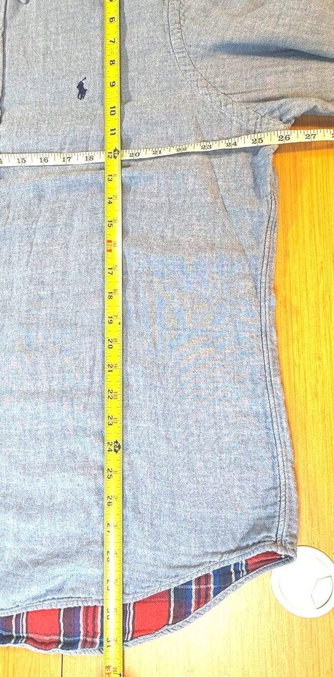 Polo Ralph Lauren Chambray Padded Shirt XL Blue Oxford Button Down Navy Pony - Picture 5 of 8